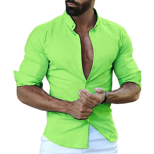 Men's Neon Color Lapel Long Sleeve Shirt 92666113Z