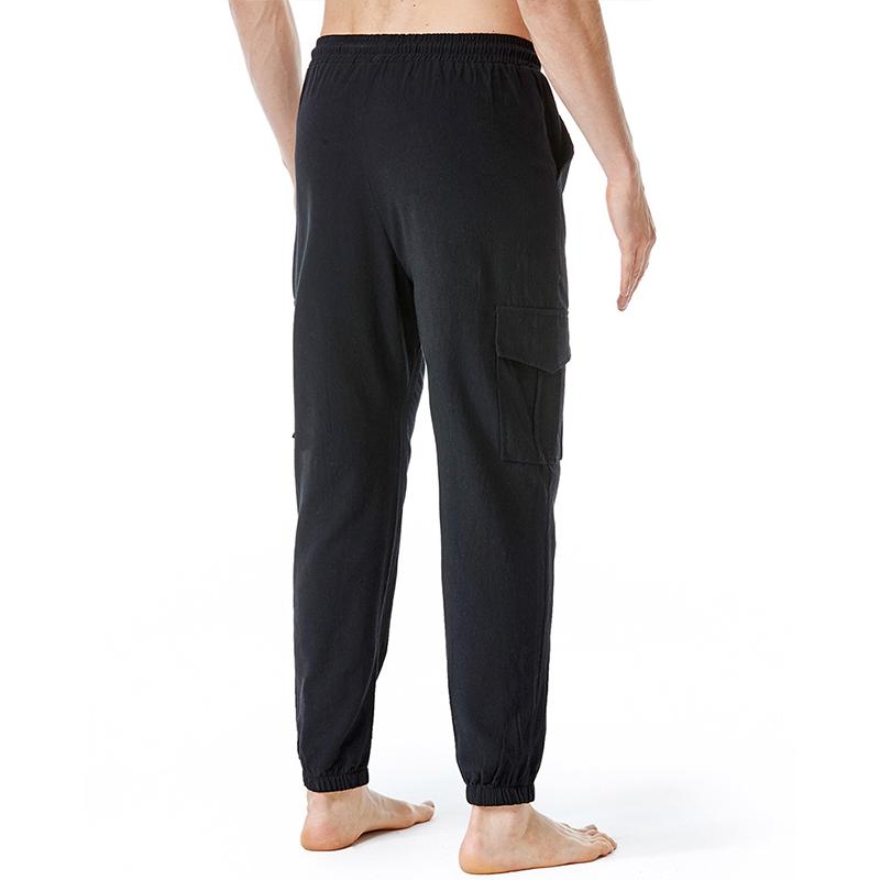 Men's Solid Cotton Linen Multi-pocket Casual Trousers 13720992Z