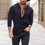 Men's Casual Cotton Blended Zipper Neck Slim Fit Long Sleeve T-Shirt 70815457M