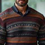 Men's Classic Comfortable Slim Fit Multi-color Splicing V-neck Long-sleeved Sweater 78107875K