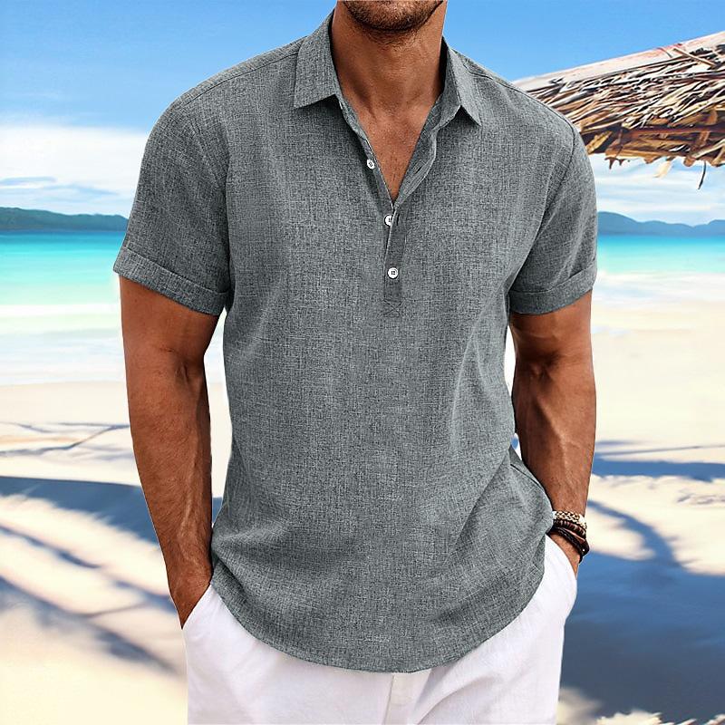 Chemise à revers en coton et lin à manches courtes pour homme 25671024Z