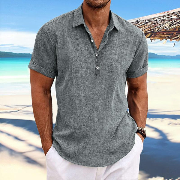 Men's Lapel Short Sleeve Cotton Linen Shirt 25671024Z
