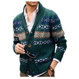 Men's Casual Lapel Long Sleeve Jacquard Knit Cardigan 55172908F