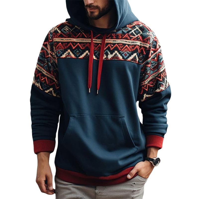 Men's Retro Loose Printed Patchwork Hoodie 61299979U