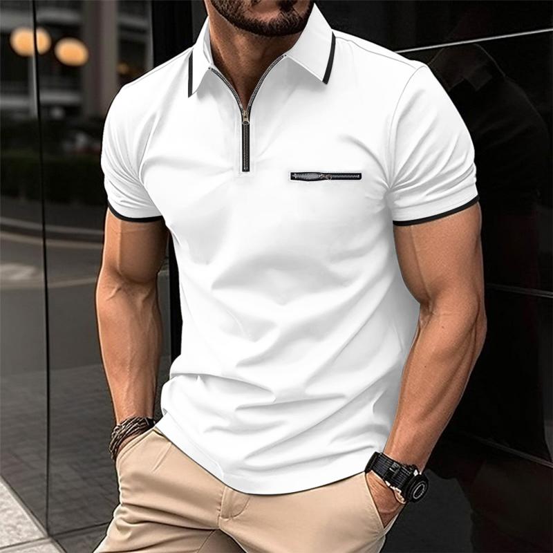 Men's Color Block Zip Short Sleeve Polo Shirt 90620666Y