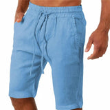 Men's Solid Cotton Linen Drawstring Elastic Waist Casual Shorts 69918814Z