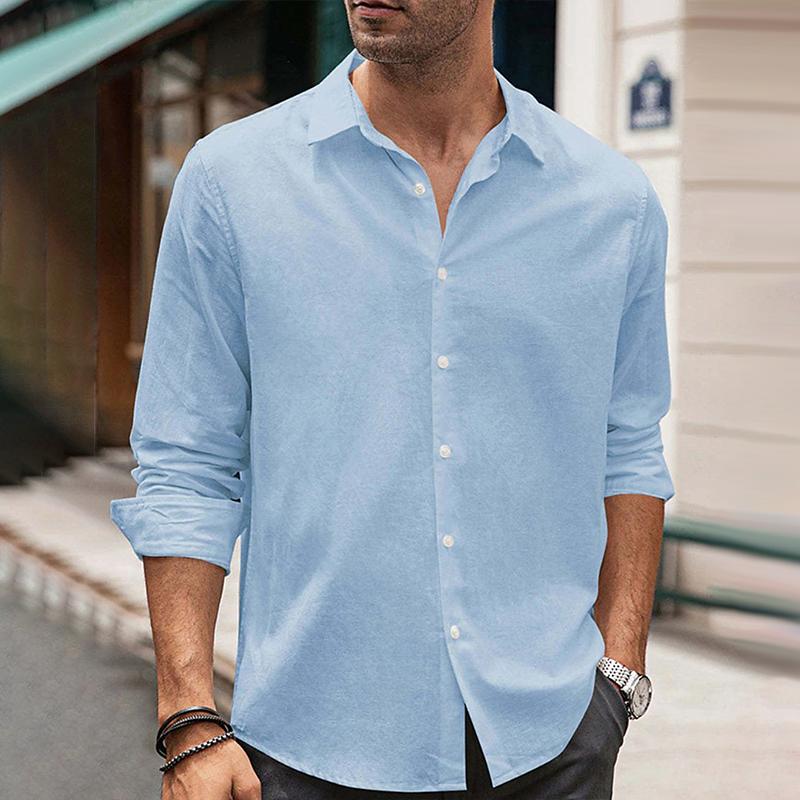 Men's Solid Color Lapel Long Sleeve Shirt 02303044Z