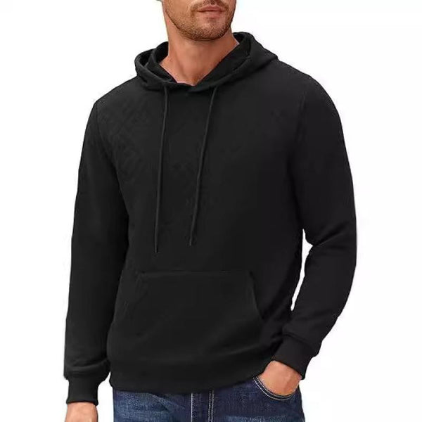 Men's Solid Color Textured Long Sleeve Casual Hoodie 84503292Z