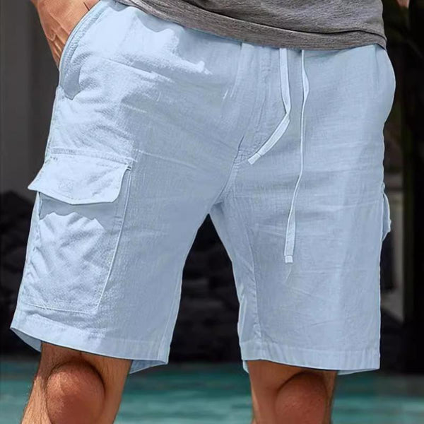 Men's Casual Cotton Linen Multi-pocket Straight Beach Shorts 37478281M