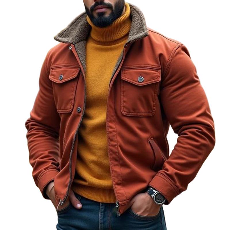 Men's Retro Casual Solid Color Plush Lapel Work Jacket 63586914TO