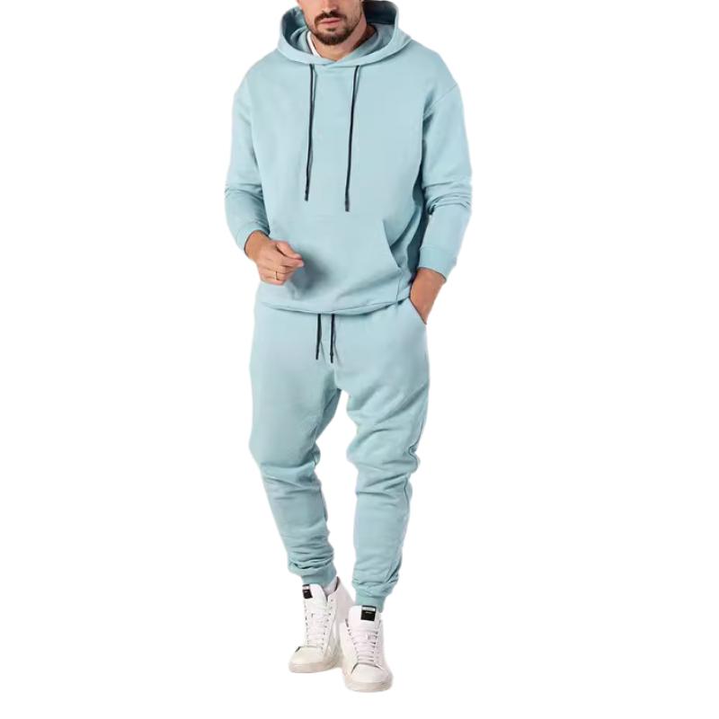 Men's Casual Solid Color Hooded Sweatshirt and Pants Set 72465909Y