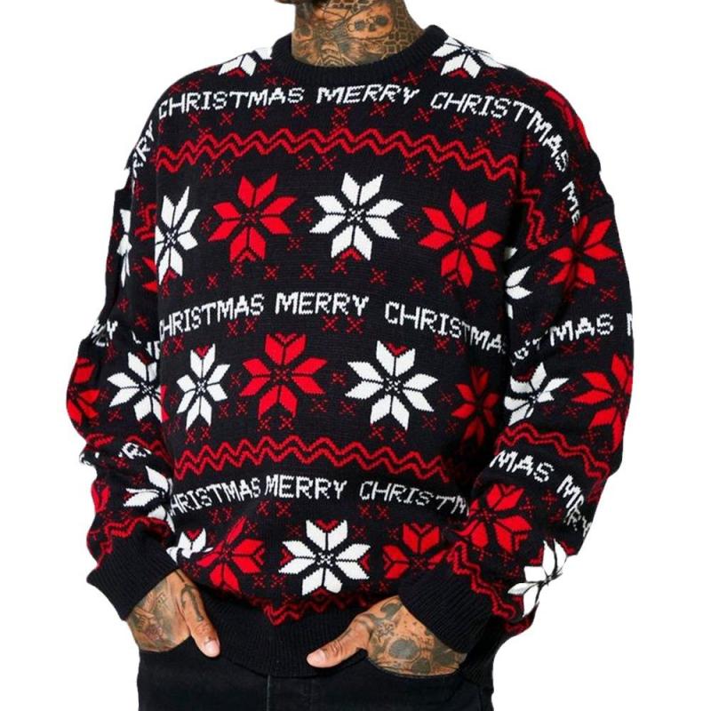 Pull en tricot à col rond en jacquard de Noël décontracté pour hommes 28137241M