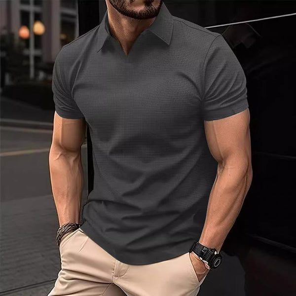 Men's Casual Solid Color V-Neck Short-Sleeved Polo Shirt 02904418Y