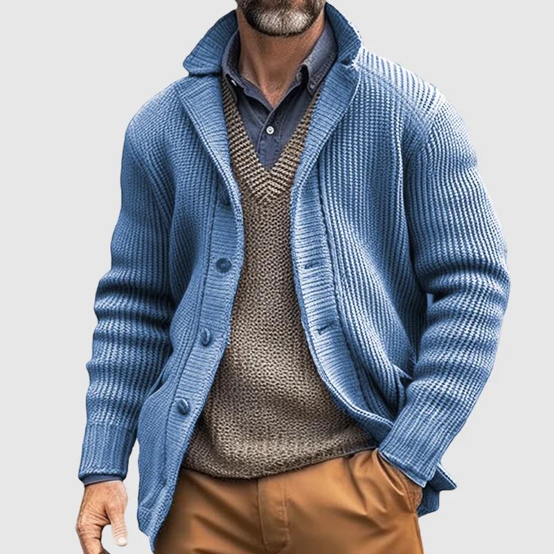 Men's Solid Lapel Single Breasted Casual Knit Cardigan 85899995Z