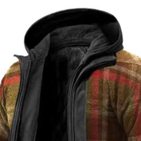 Men's Retro Casual Plaid Hooded Fake Two-Piece Jacket 04368278TO