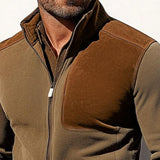 Men's Retro Casual Colorblock Slim Fit Polar Fleece Stand Collar Zipper Jacket 74628932TO