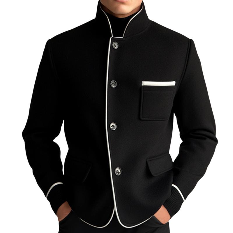 Men's Retro Casual Contrast Color Single Breasted Stand Collar Blazer 46696273TO