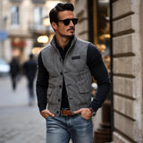 Men's Casual Stand Collar Houndstooth Single Breasted Vest 78854237M