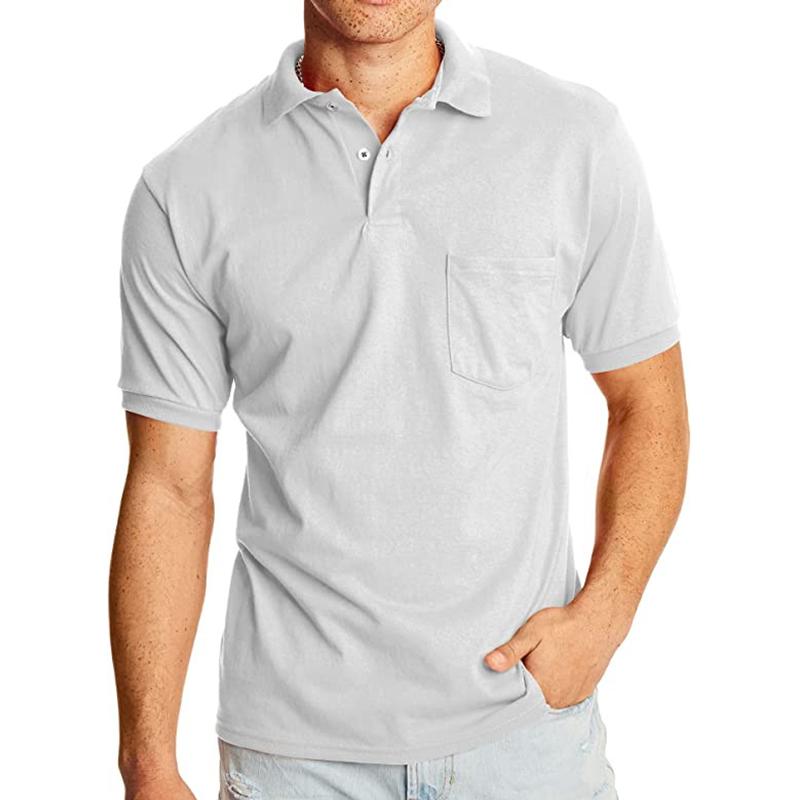 Men's Solid Lapel Breast Pocket Short Sleeve Polo Shirt 02068496Z