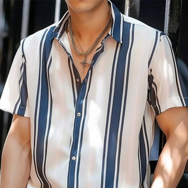 Men's Casual Striped Print Short Sleeve Shirt 49025243Y