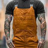 Men's Retro Casual Solid Color Workwear Overalls 41930324TO