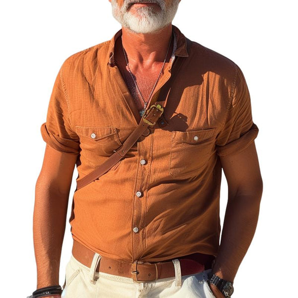 Men's Solid Color Cargo Style Lapel Breast Pocket Short Sleeve Shirt 92168448Z