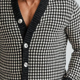 Men's Vintage Houndstooth Jacquard V-Neck Single Breasted Cardigan 63433265Y