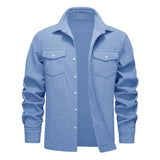 Men's Corduroy Long Sleeve Lapel Striped Casual Shirt Jacket 69947518Z