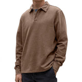 Men's Casual Solid Color Lapel Loose Long Sleeve Polo Shirt 90976111M