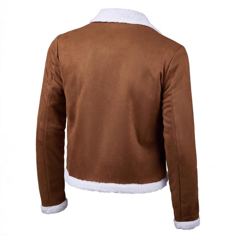 Giacca corta calda foderata in pelle scamosciata vintage da uomo in lana d'agnello 65712296Y