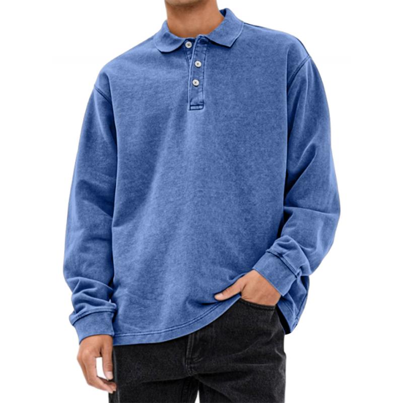 Men's Casual Lapel Loose Long-sleeved Polo Shirt 72037686M