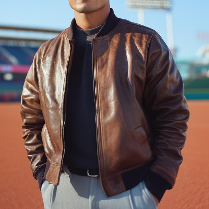 Men's Outdoor Leisure Leather Baseball Jacket 17717756F