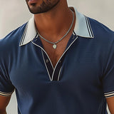 Men's Colorblock Striped Lapel Short Sleeve Polo Shirt 03448076Z