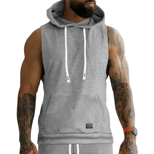 Men's Casual Jacquard Knitted Hooded Sleeveless Tank Top 76818465Z