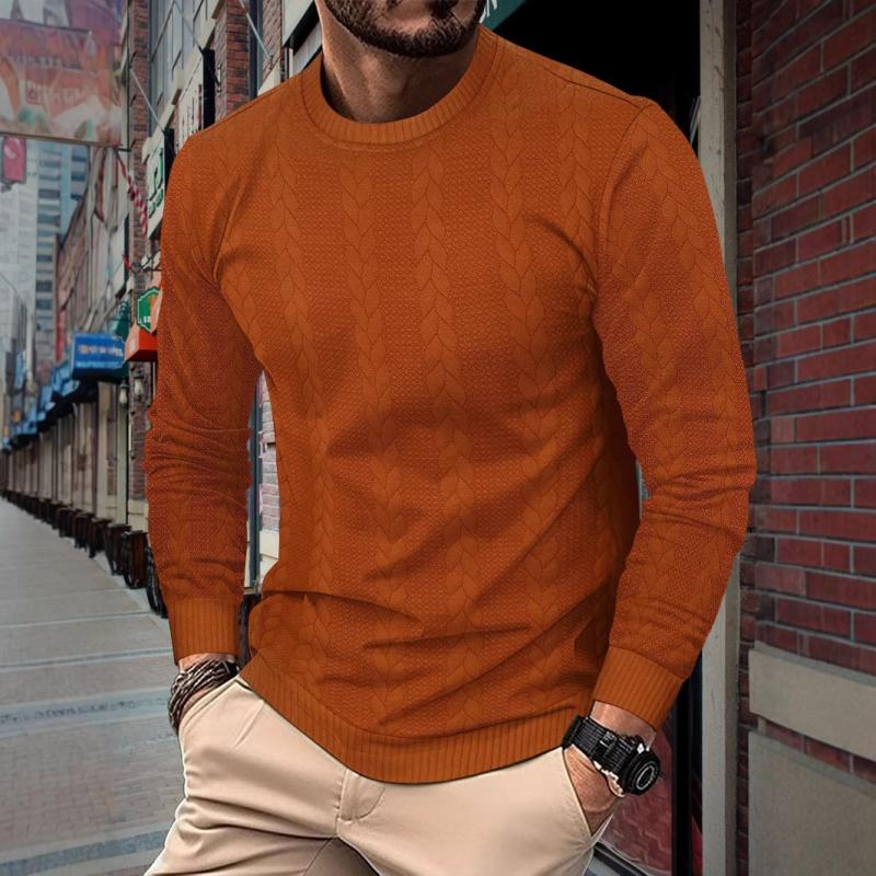 Men's Solid Color Textured Round Neck Long Sleeve Casual Sweatshirt 57235404Z