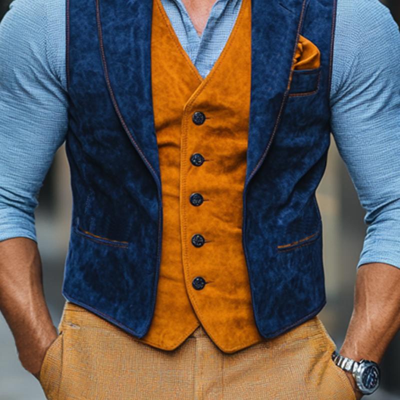 Men's Classic Casual Contrast Color Fake Two-Piece Suede Vest 24412657K