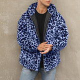 Men's Fashion Leopard Print Warm Fleece Zipper Padded Bomber Jacket 83611903M