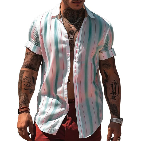 Men's Striped Lapel Short Sleeve Casual Shirt 17753134Z
