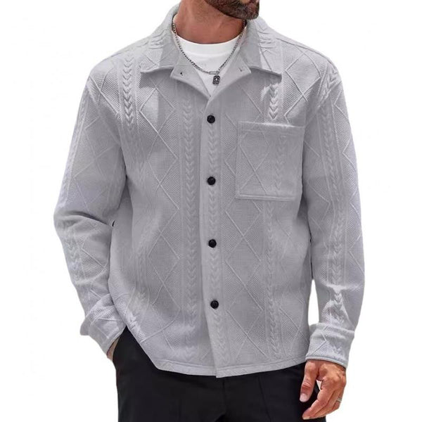 Men's Casual Jacquard Lapel Patch Pocket Loose Shirt Jacket 10876047M