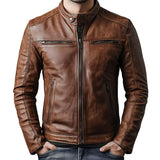 Men's Classic Vintage Slim Stand Collar Leather Jacket 39737727K