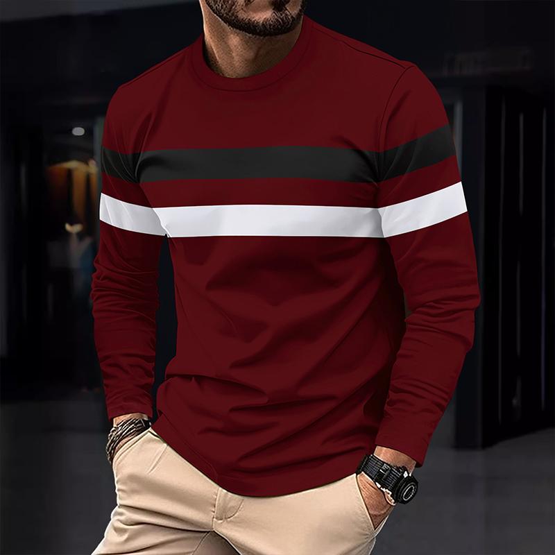 T-shirt casual a maniche lunghe con scollo rotondo e righe colorblock da uomo 16659355Z