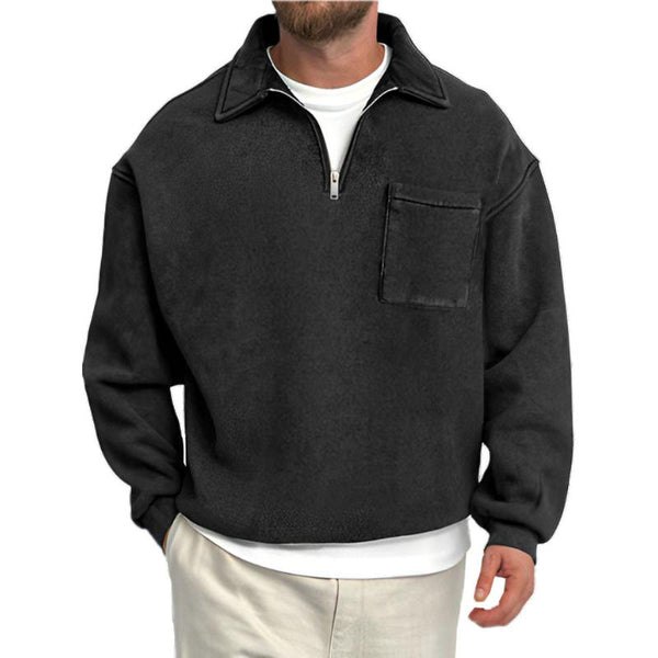 Men's Casual Solid Color Half-zip Lapel Loose Sweatshirt 83247743M