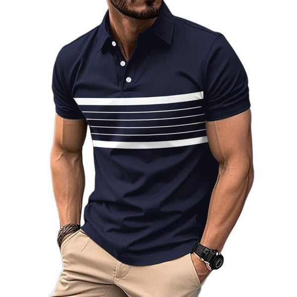 Men's Striped Casual Button-Down Short Sleeve Polo Shirt 54471170Y
