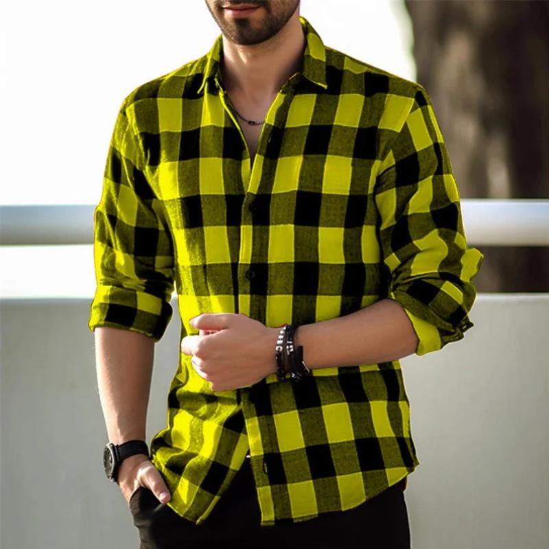 Men's Plaid Loose Long-Sleeved Shirt 78779579Y