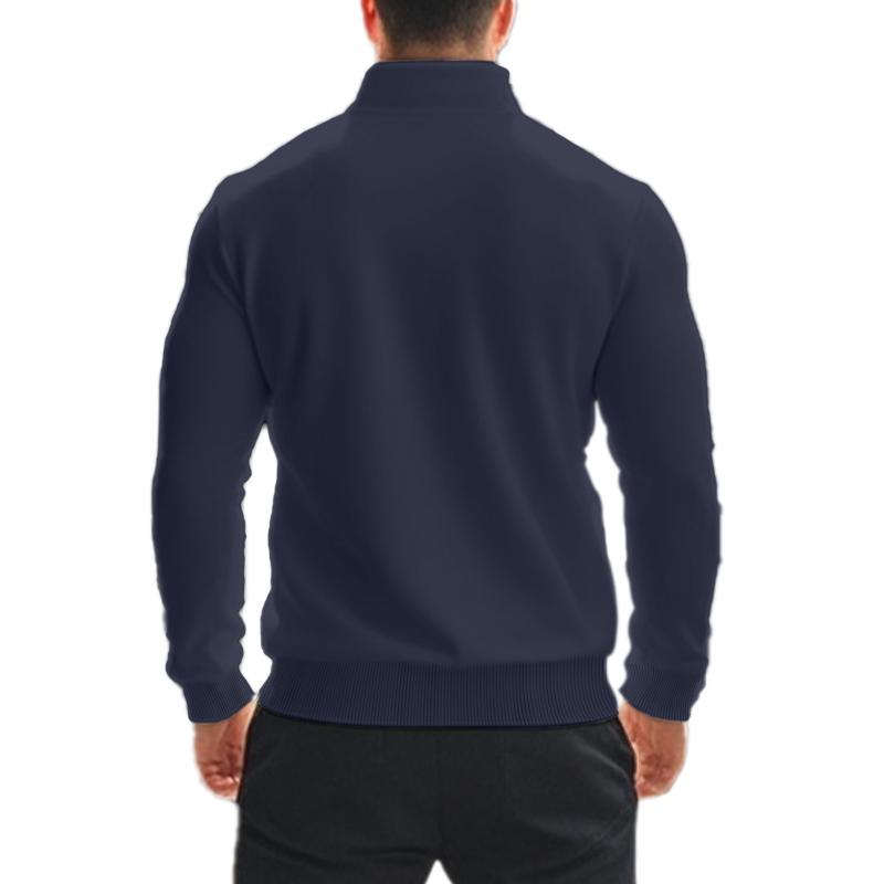 Sweat-shirt décontracté à col montant et fermeture éclair pour homme, couleur unie 21133783X