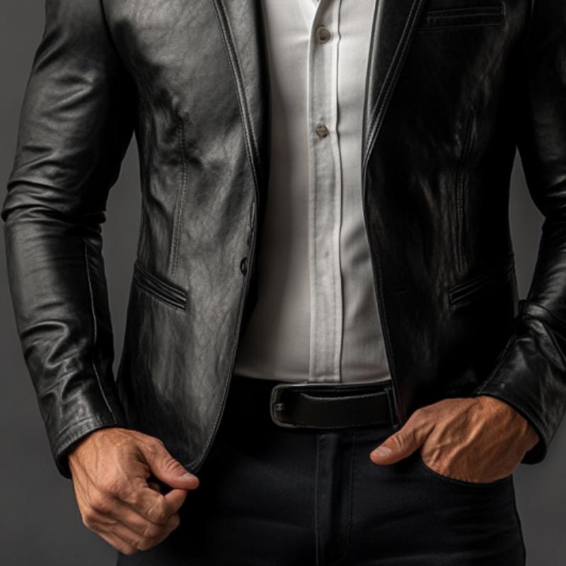 Blazer clásico de cuero de corte entallado para hombre 31535680K