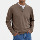 Men's Casual Solid Color Henley Collar Loose Sweatshirt 00751518M