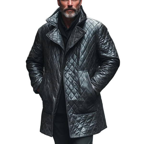 Men's Classic Lapel Mid-Length Quilted Leather Coat 12651111F