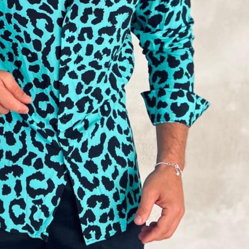 Men's Casual Leopard Print Contrast Shirt 44002491TO