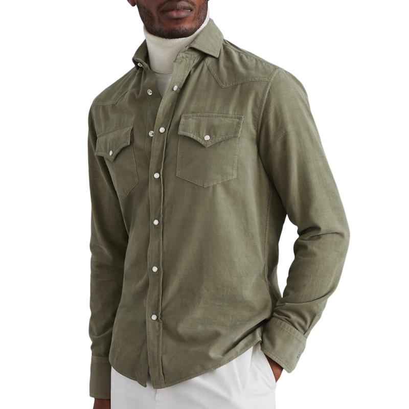 Men's Fashionable All-match Lapel Long-sleeved Shirt 60917777F